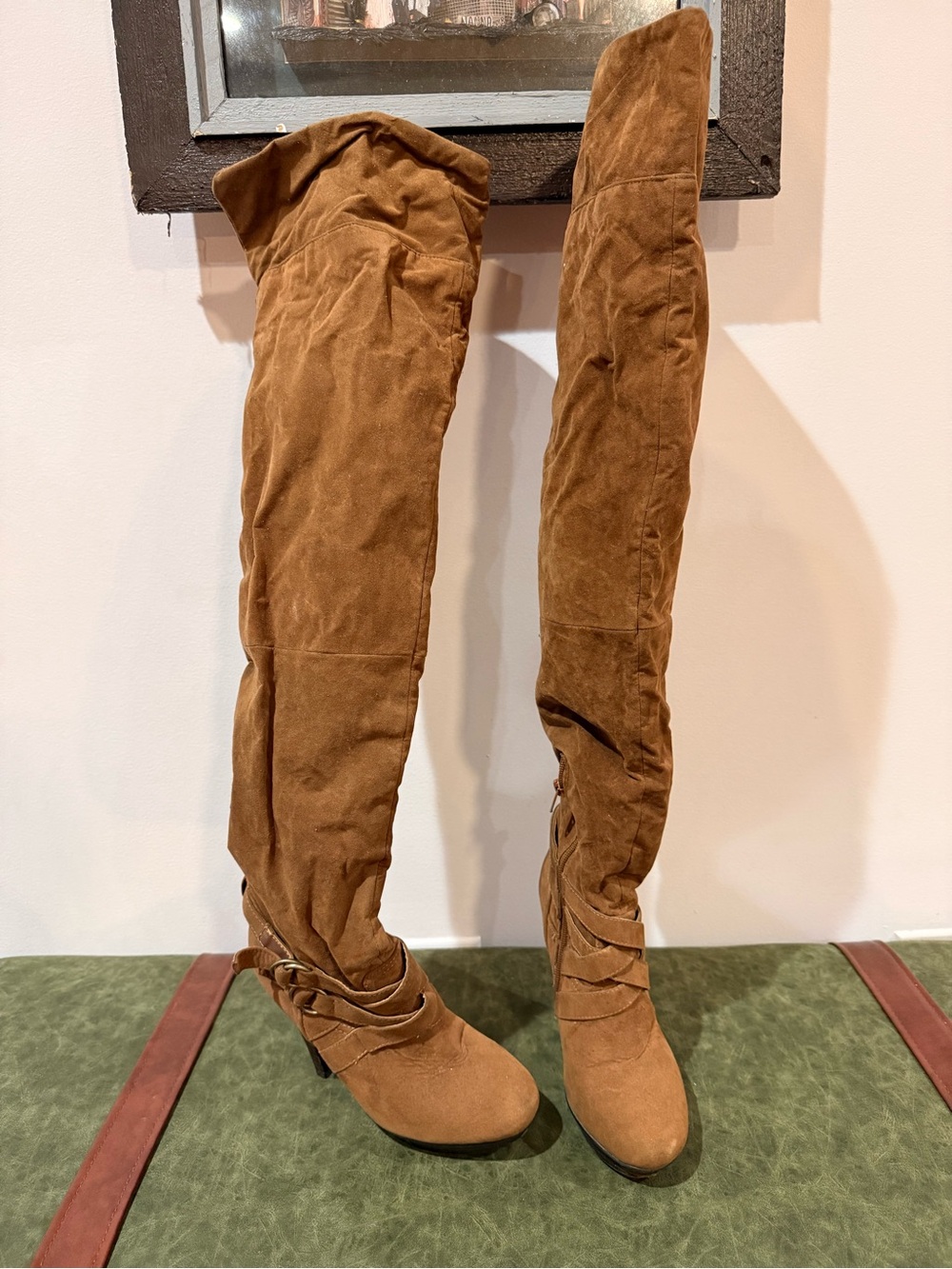 Bakers Women's Tall Over-the-Knee Heeled Boots in Brown Suede